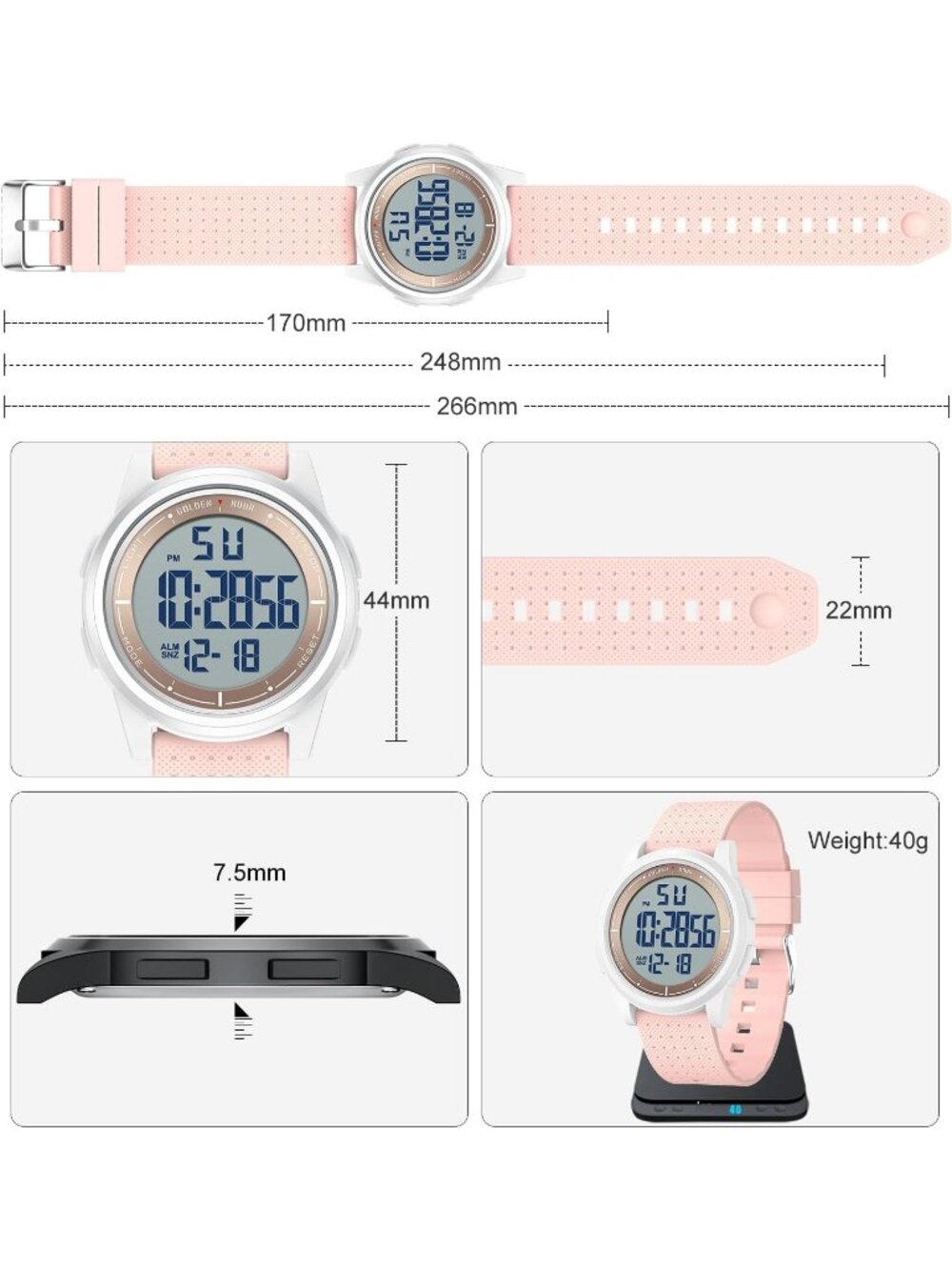 Men's Pink Rubber Strap Ultra-Thin Minimalist Sports Waterproof Digital Watch - Picture 4 of 6